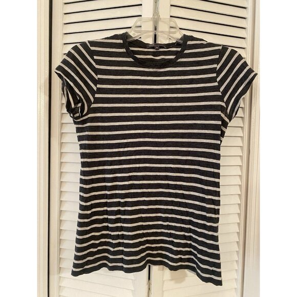 Vince Striped Short Sleeve Crewneck T-Shirt in Charcoal White Size Small Comfy - Picture 1 of 7